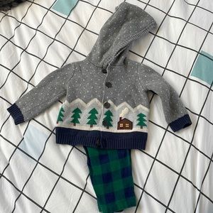 Hanna Andersson Holiday Hoodie Sweater w/ Matching Plaid Jogger - 12-18 Months